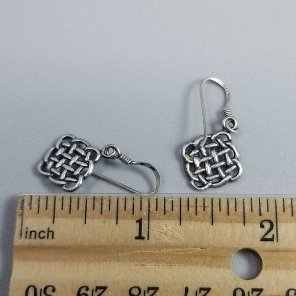 Vintage Sterling Silver Celtic Knot Style Dangle Earrings, 925 Hooks, Estate - Picture 5 of 7